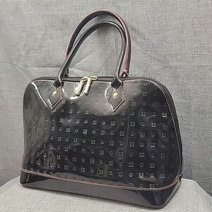 Arcadia Signature Large Blk Patent Leather Tote, Made In Italy Monogram Bag